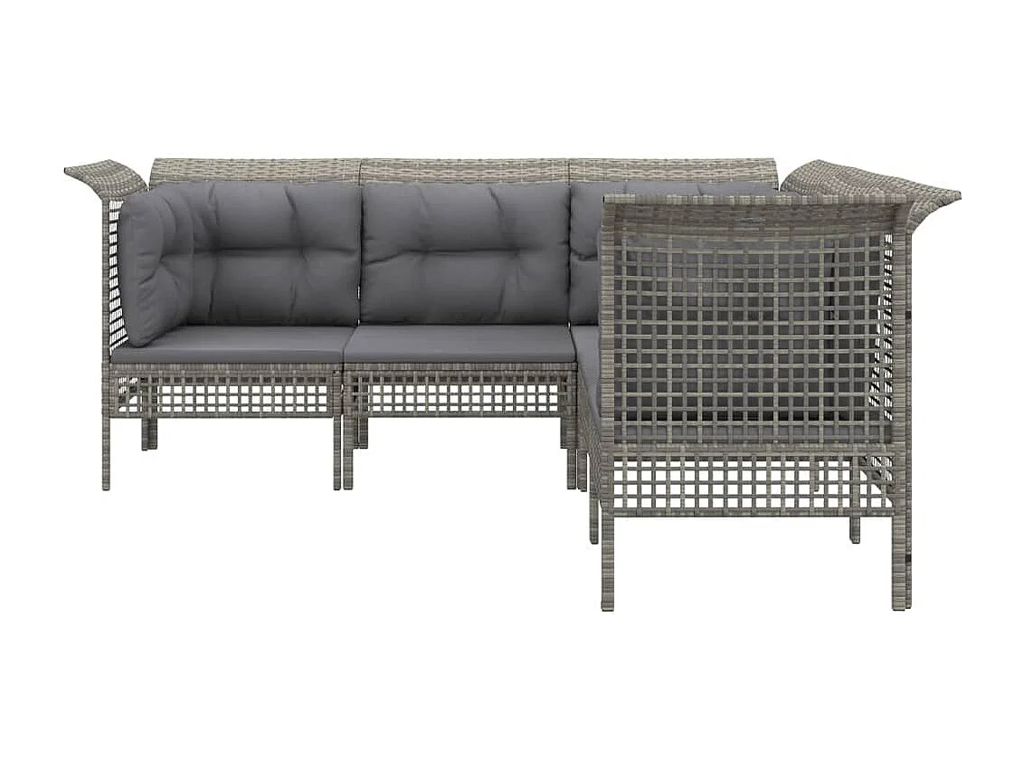5-tlg. Garten-Sitzgruppe: Sofa + Tisch | Garten-Lounge-Set mit Kissen Grau Poly Rattan -GKD201306