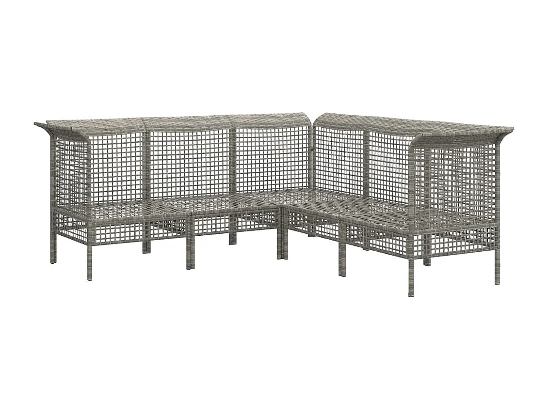 5-tlg. Garten-Sitzgruppe: Sofa + Tisch | Garten-Lounge-Set mit Kissen Grau Poly Rattan -GKD201306