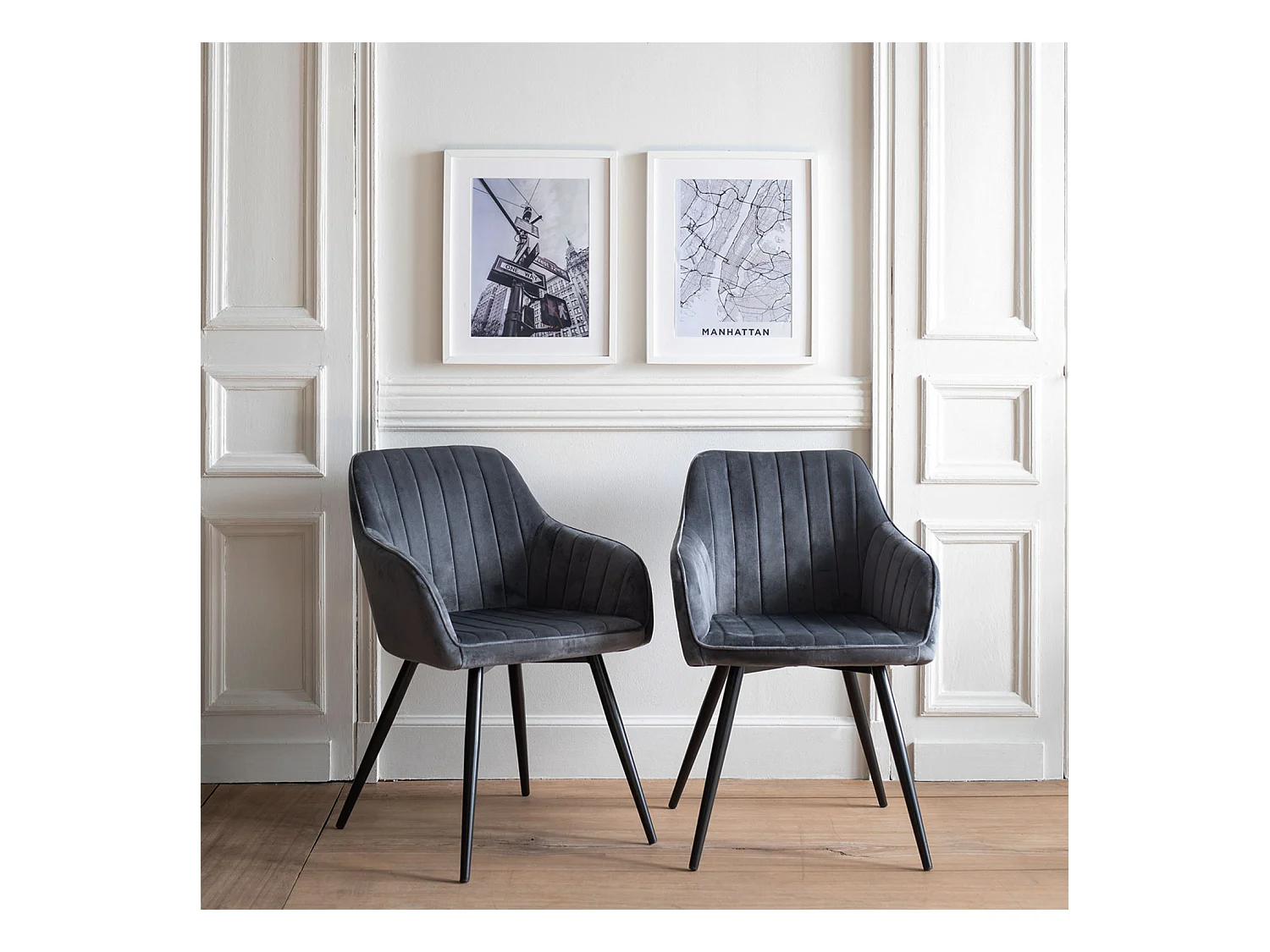 Lot de 2 chaises en velours BERTILLE grises - HAPPY GARDEN