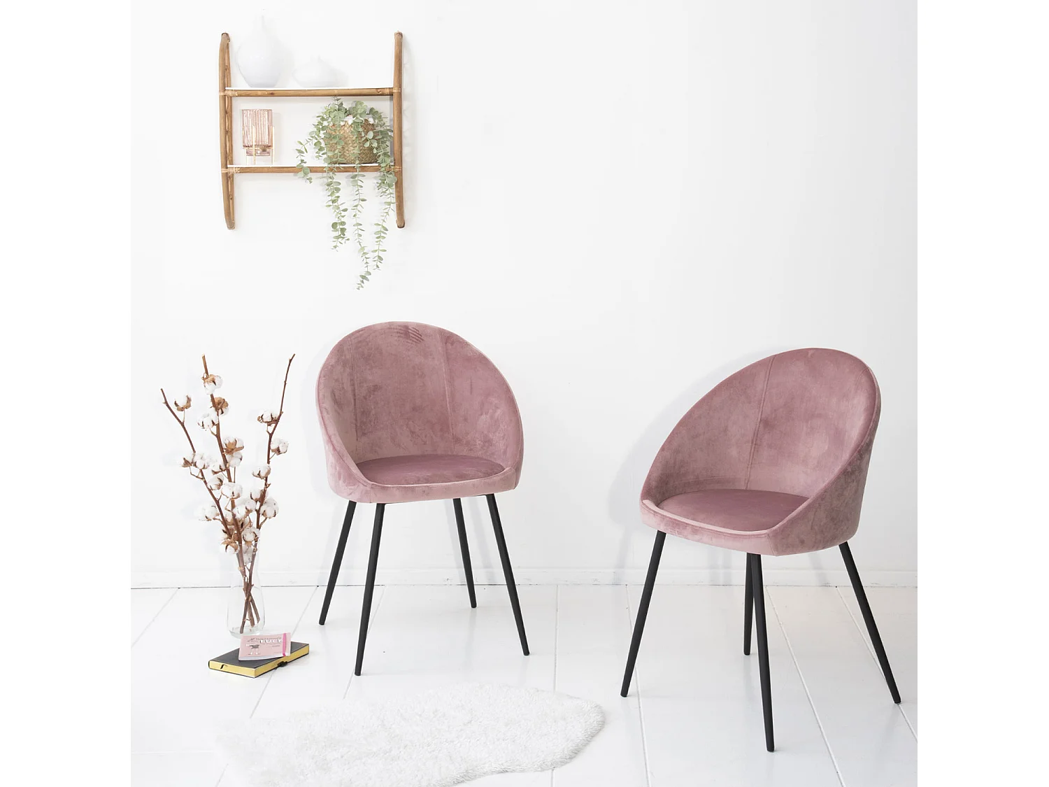 Lot de 2 chaises vintage DIANE velours rose - HAPPY GARDEN