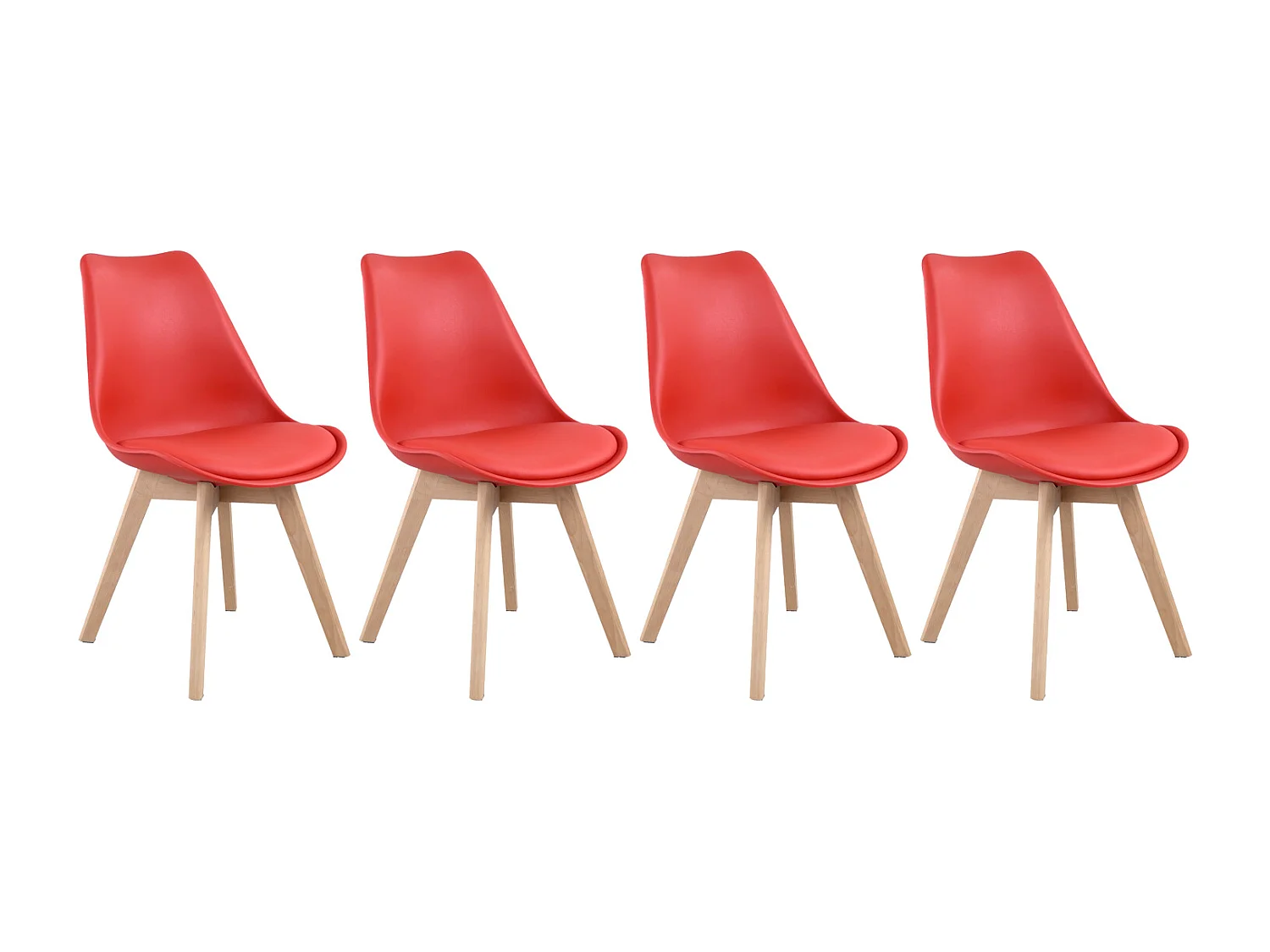 Lot de 4 chaises scandinaves NORA rouge avec coussin - HAPPY GARDEN