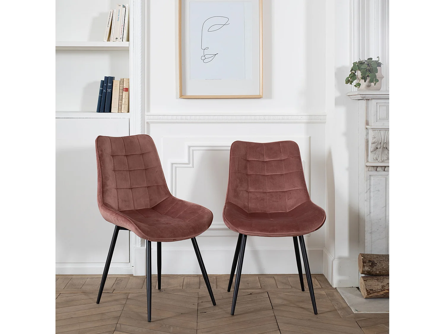 Lot de 2 chaises en velours LOUISE roses - HAPPY GARDEN