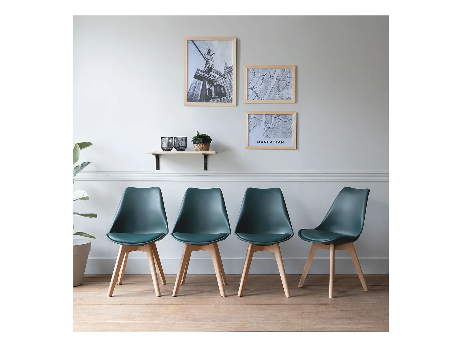 Lot de 4 chaises scandinaves NORA bleues avec coussin - HAPPY GARDEN