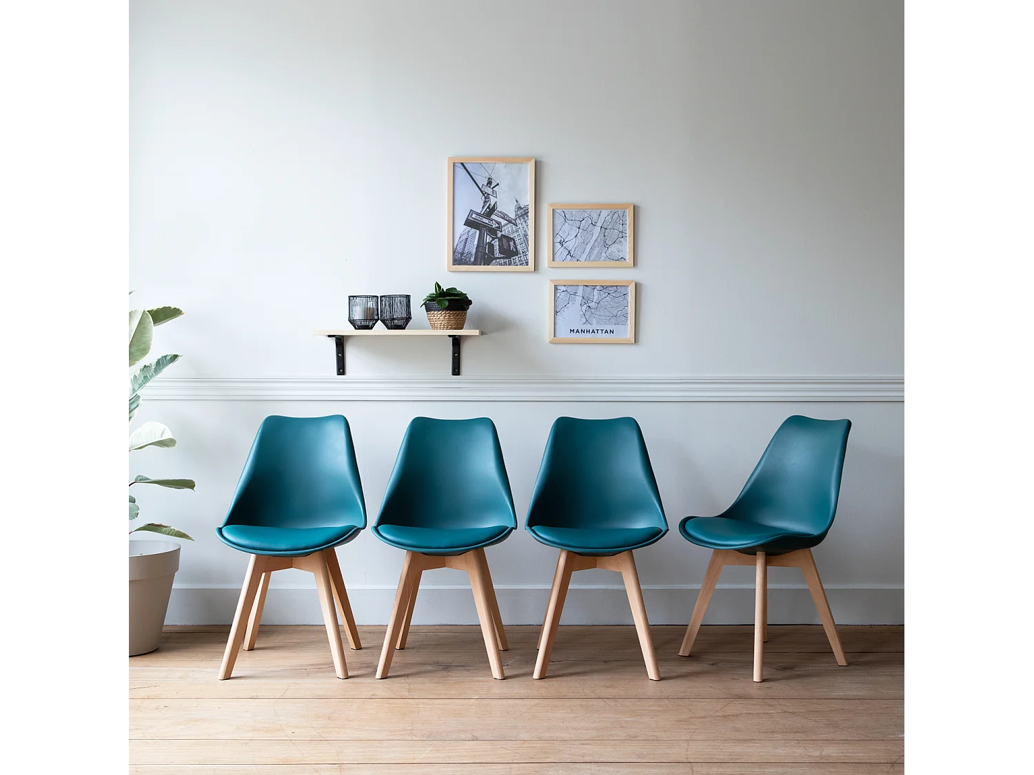 Lot de 4 chaises scandinaves NORA bleues avec coussin - HAPPY GARDEN