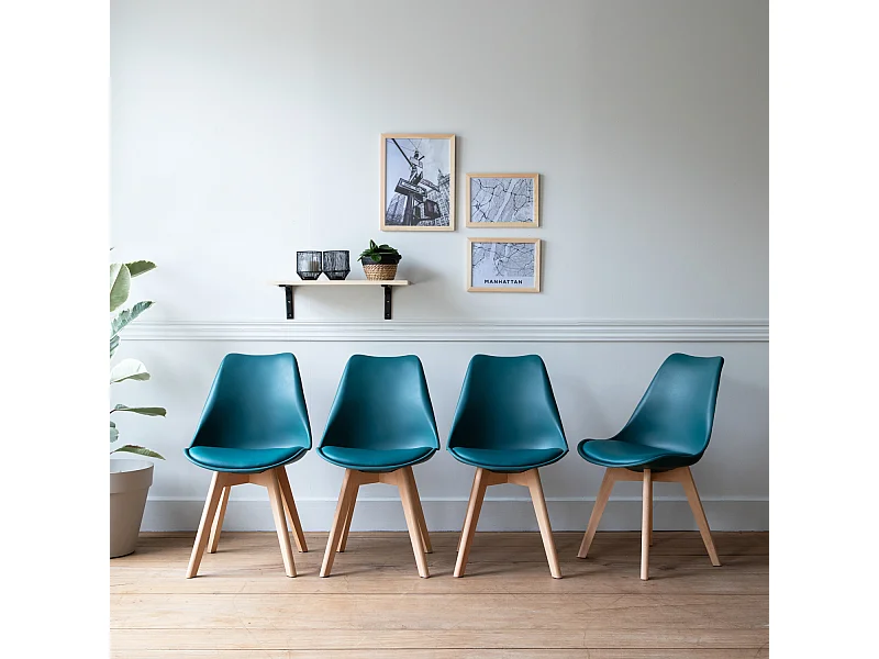 Set di 4 sedie scandinave NORA blu con cuscino - HAPPY GARDEN