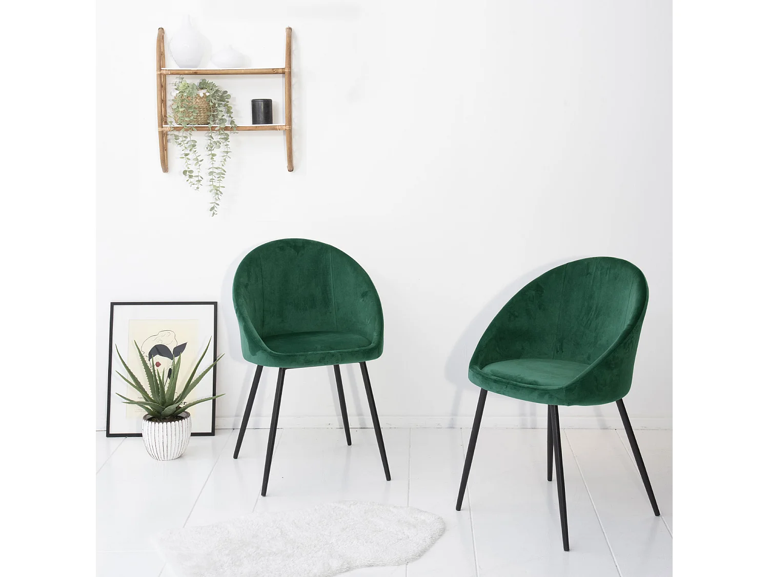 Set van 2 vintage DIANE groen fluwelen stoelen