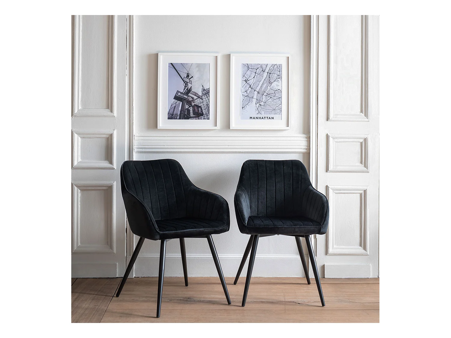 Lot de 2 chaises en velours BERTILLE noires - HAPPY GARDEN