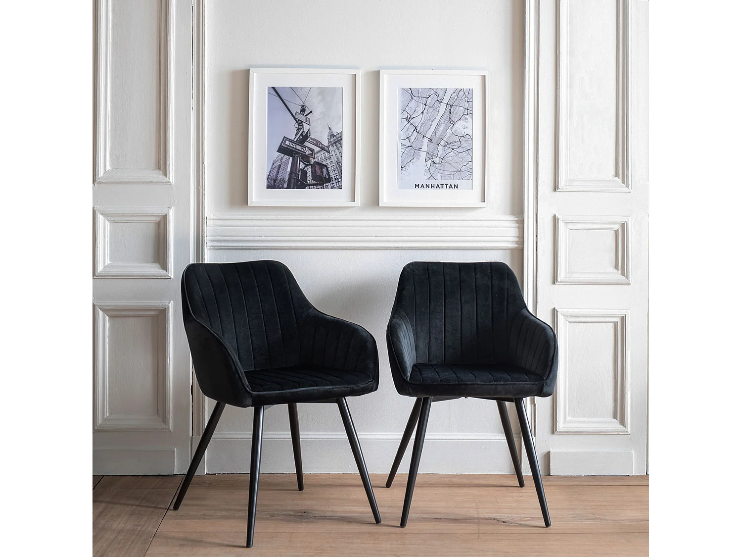 Set van 2 zwarte BERTILLE fluwelen stoelen