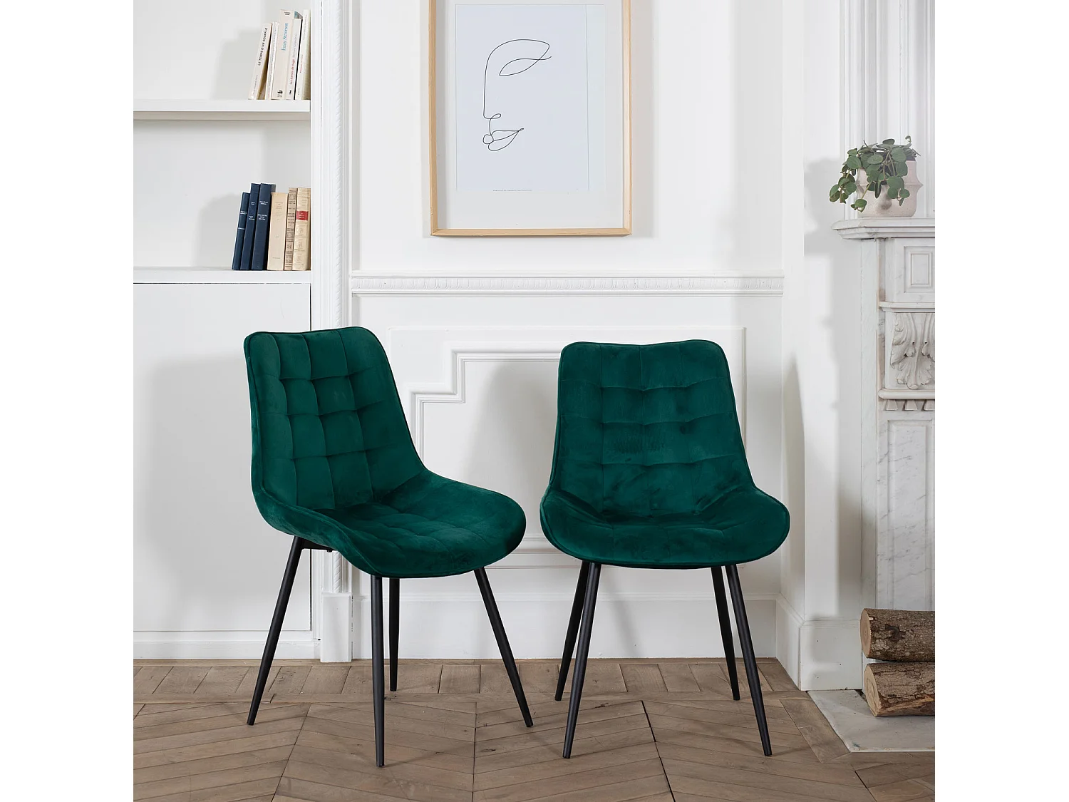 Lot de 2 chaises en velours LOUISE vertes - HAPPY GARDEN