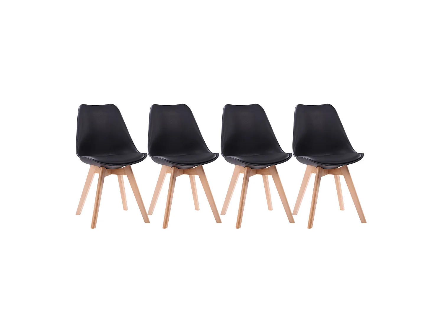 Set van 4 zwarte NORA Scandinavische stoelen met kussen