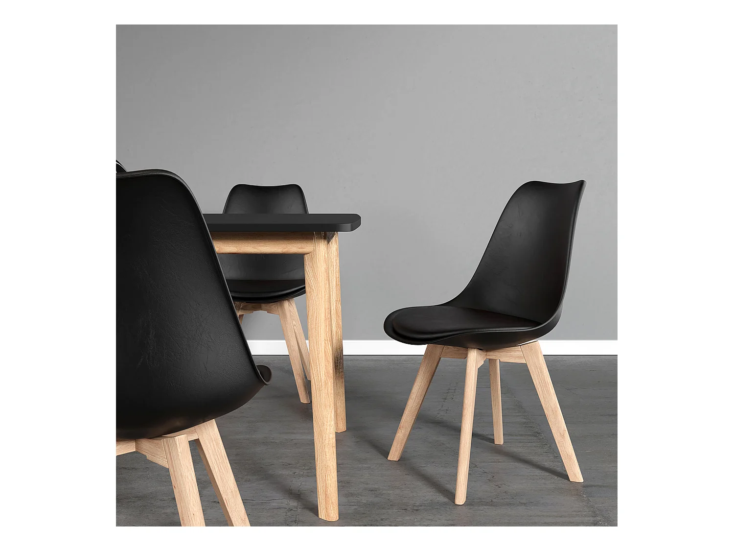 Set van 4 zwarte NORA Scandinavische stoelen met kussen