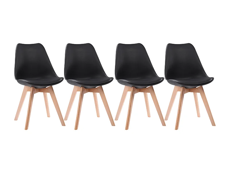 Lot de 4 chaises scandinaves NORA noires avec coussin - HAPPY GARDEN