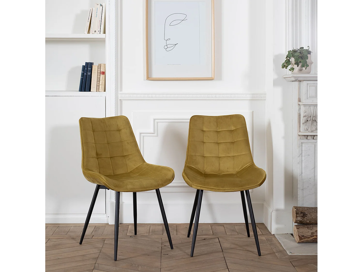 Set van 2 fluwelen stoelen LOUISE mosterd