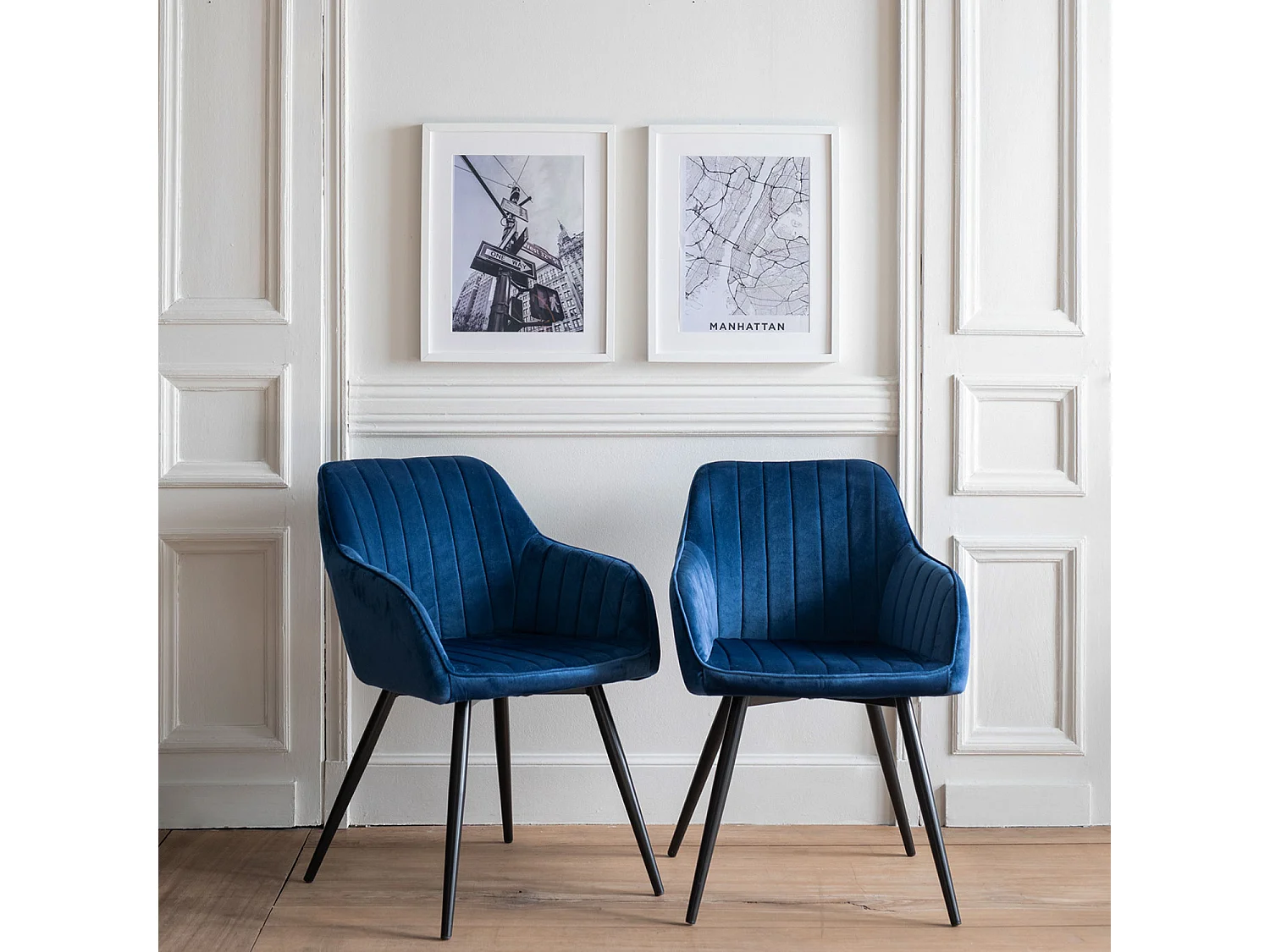 Lot de 2 chaises en velours BERTILLE bleues - HAPPY GARDEN