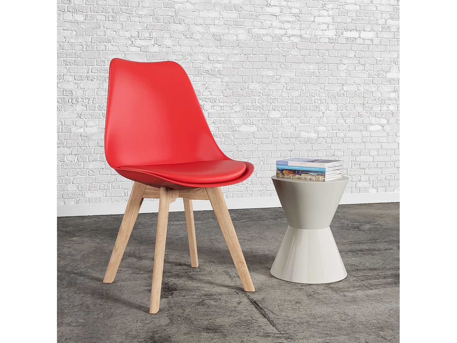 Lot de 2 chaises scandinaves NORA rouge avec coussin - HAPPY GARDEN