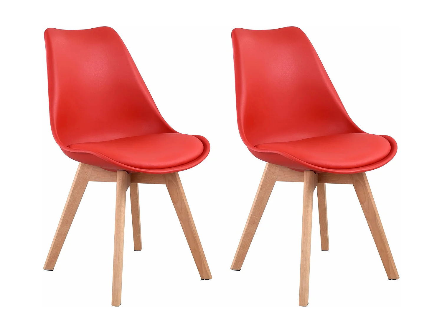Lot de 2 chaises scandinaves NORA rouge avec coussin - HAPPY GARDEN