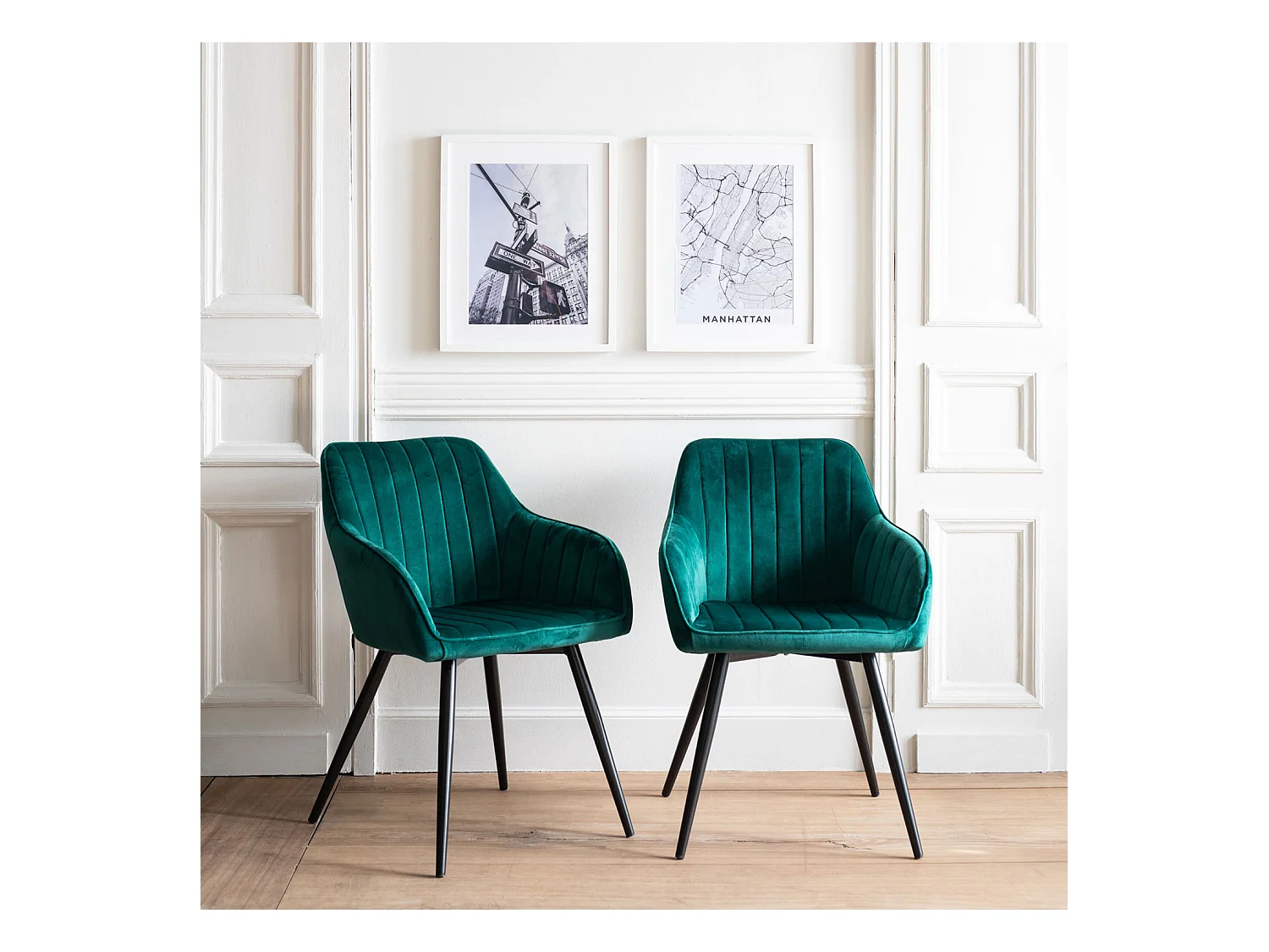 Lot de 2 chaises en velours BERTILLE vertes - HAPPY GARDEN