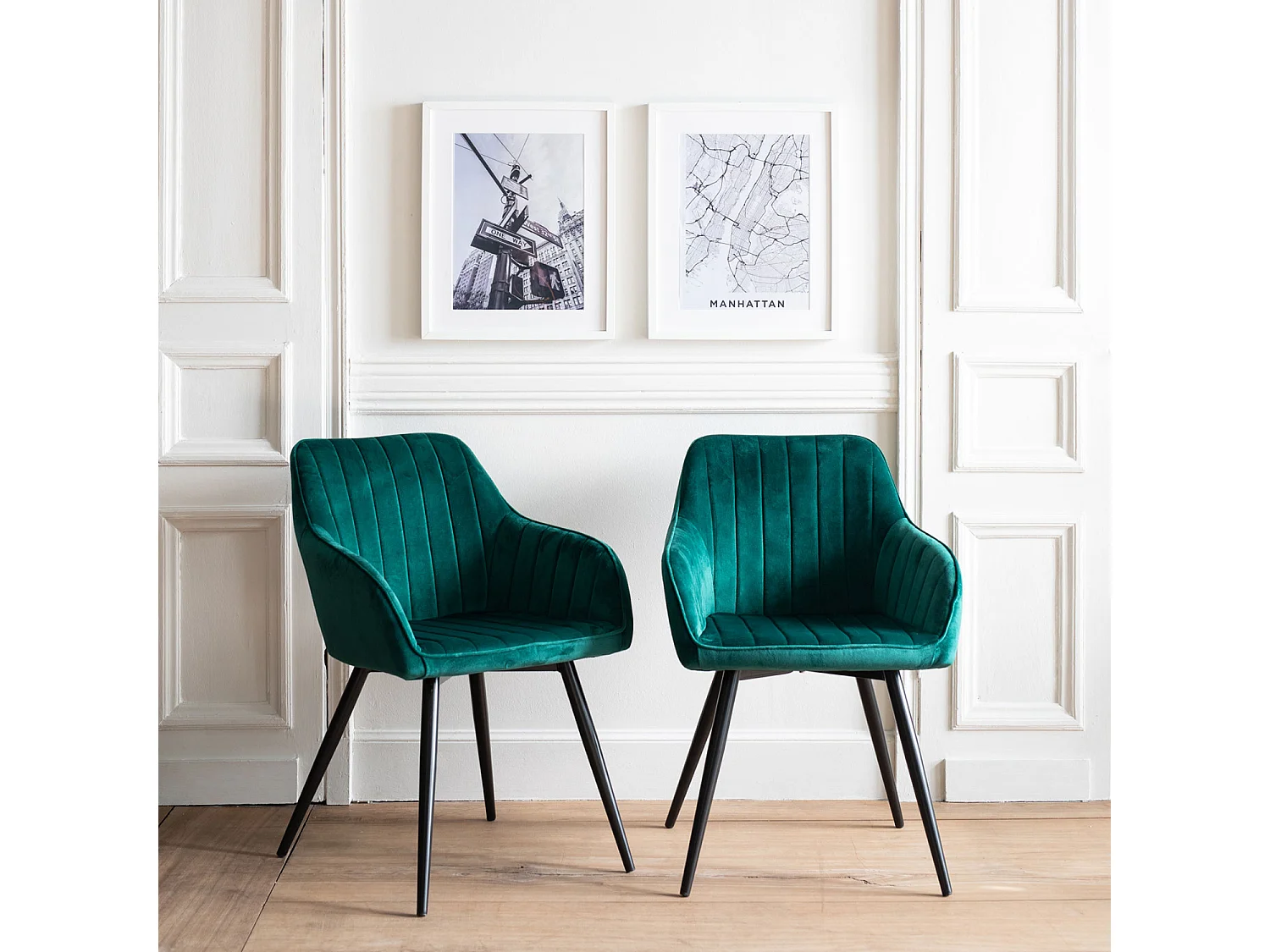 Lot de 2 chaises en velours BERTILLE vertes - HAPPY GARDEN