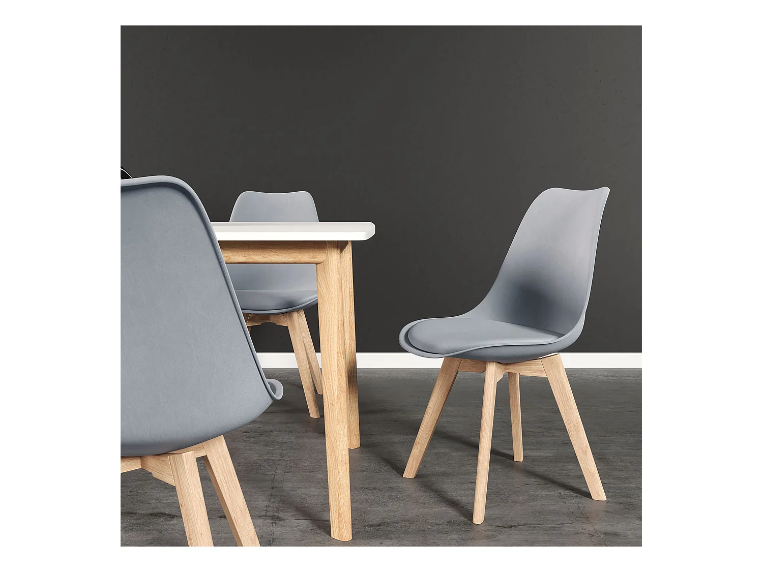 Set van 4 grijze NORA Scandinavische stoelen met kussen