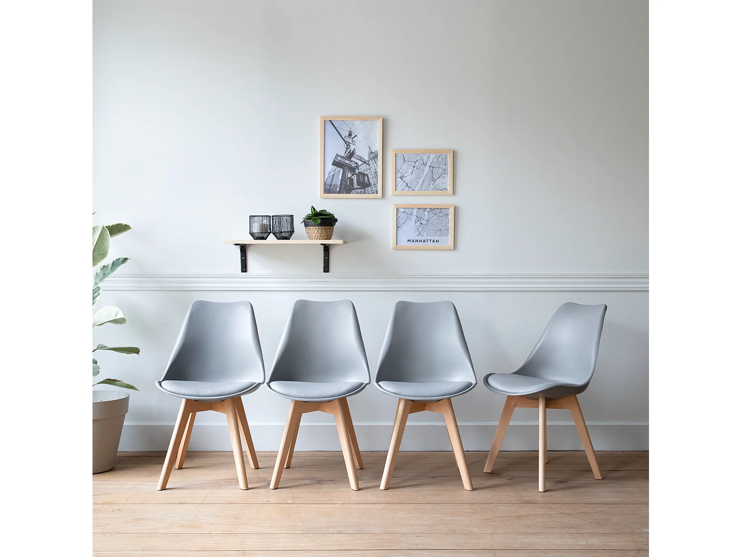 Lot de 4 chaises scandinaves NORA grises avec coussin - HAPPY GARDEN