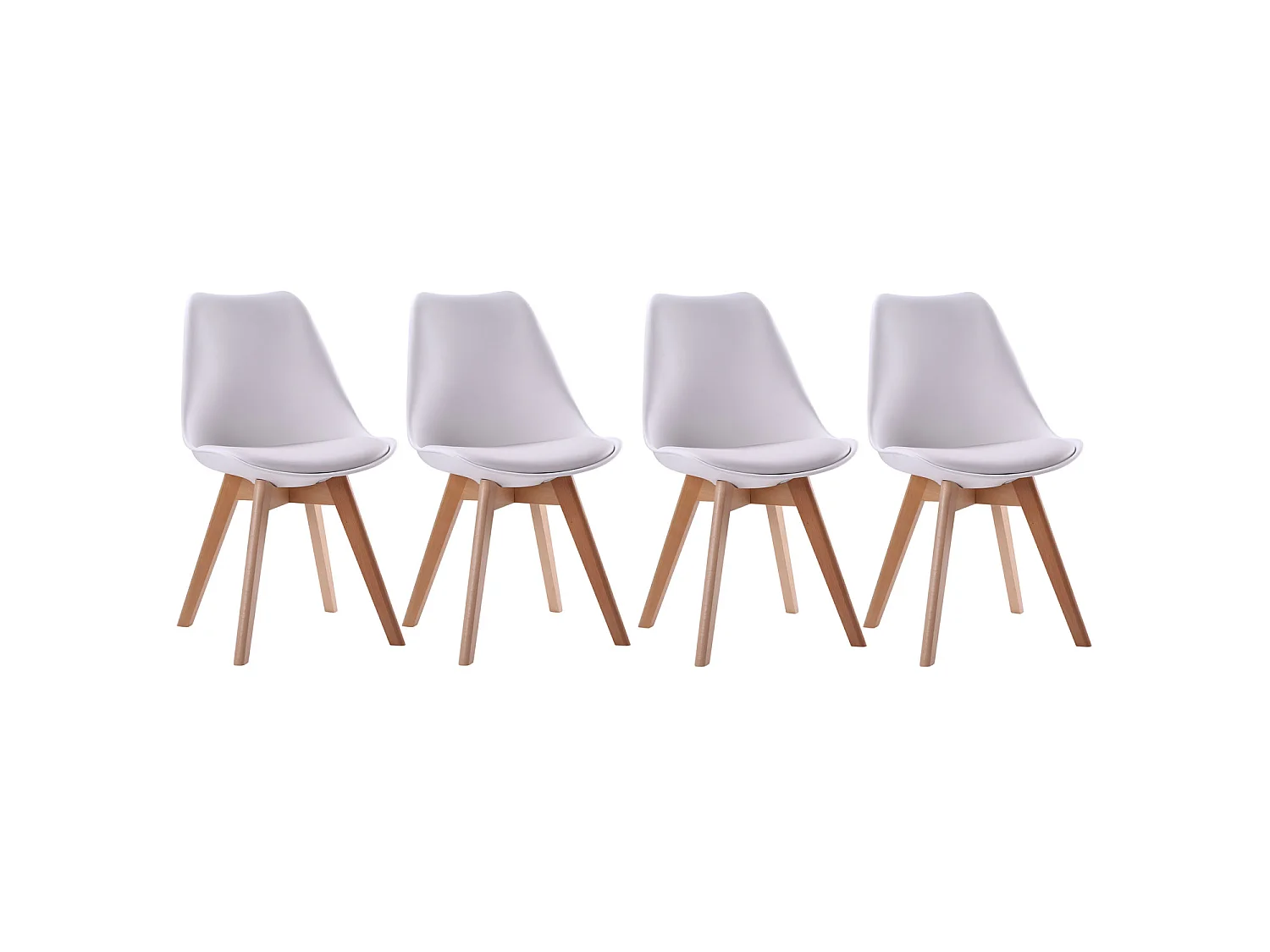 Lot de 4 chaises scandinaves NORA blanches avec coussin
