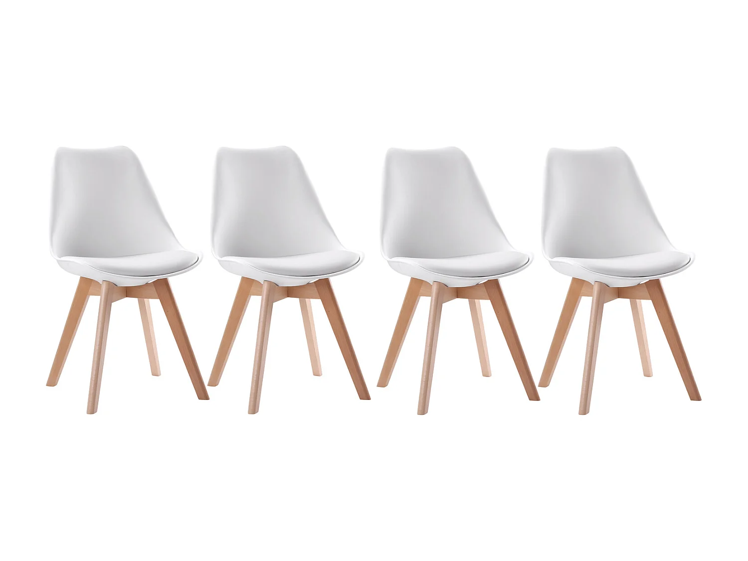 Conjunto de 4 cadeiras escandinavas brancas NORA com almofada