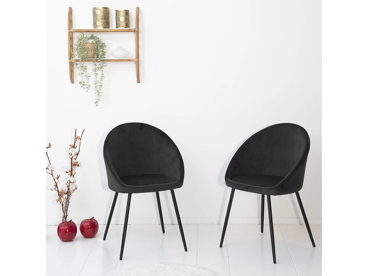 Set van 2 vintage DIANE zwart fluwelen stoelen