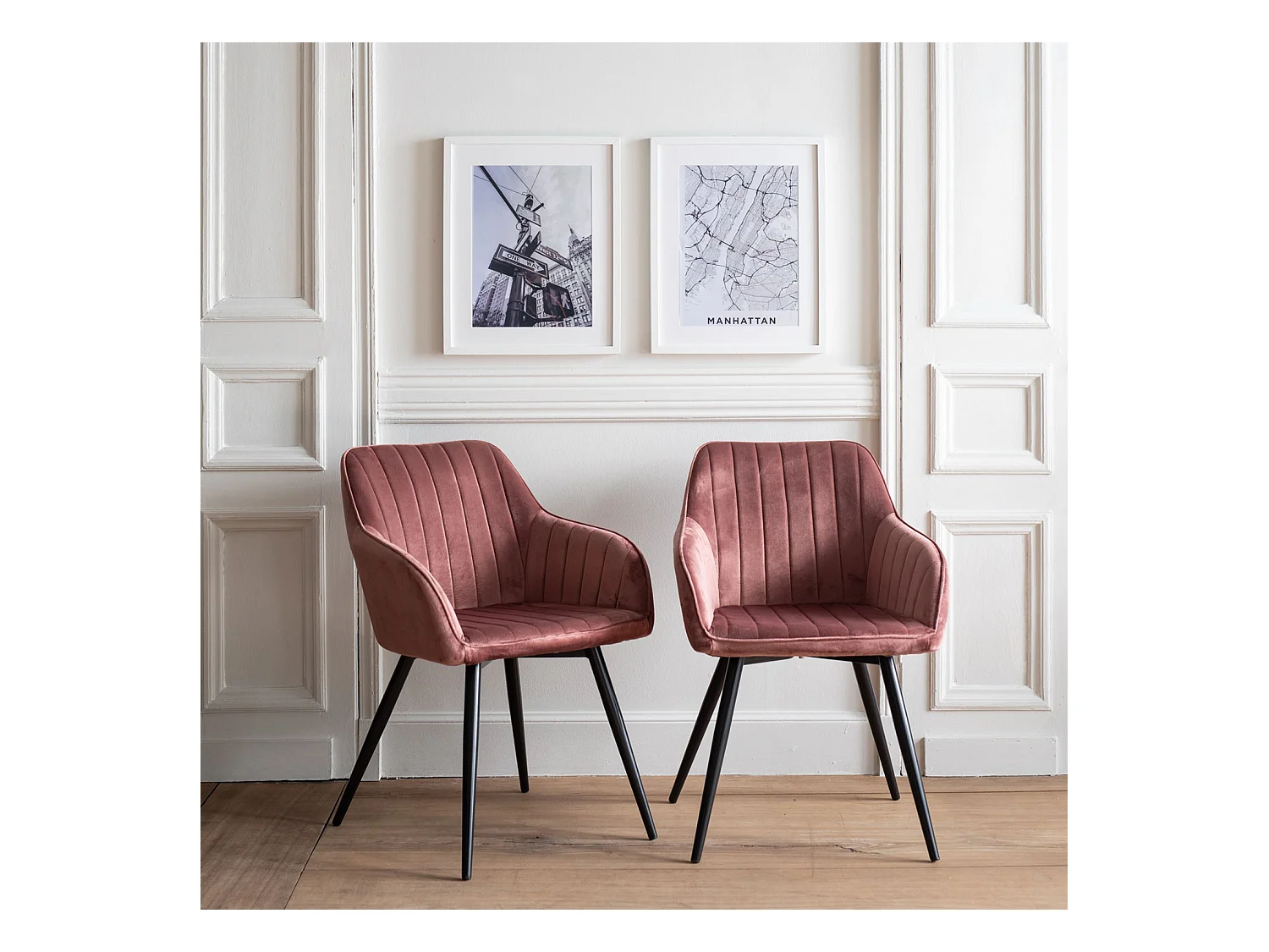 Lot de 2 chaises en velours BERTILLE roses - HAPPY GARDEN