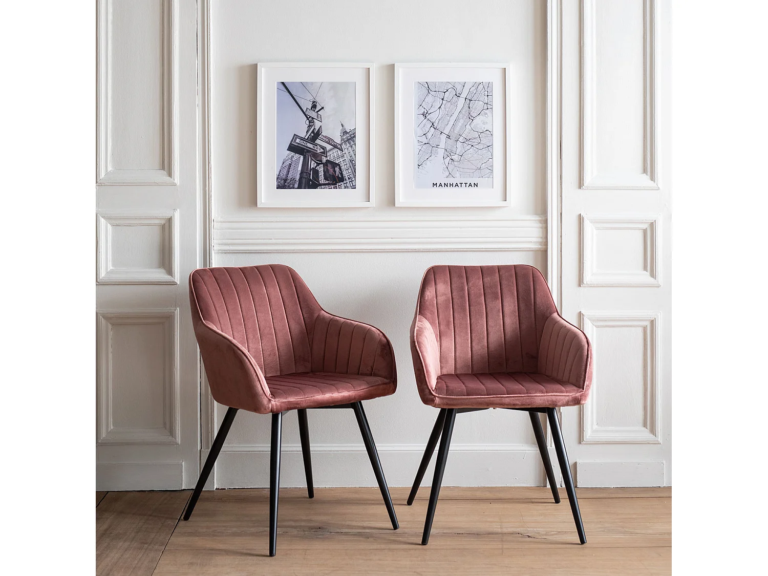 Lot de 2 chaises en velours BERTILLE roses - HAPPY GARDEN
