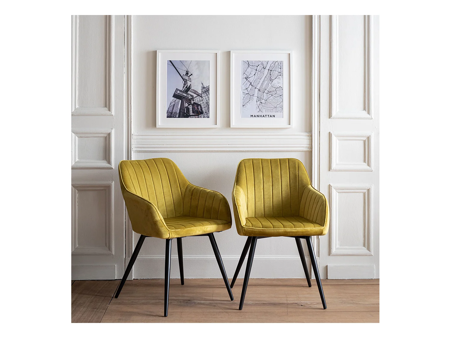 Lot de 2 chaises en velours BERTILLE moutarde - HAPPY GARDEN