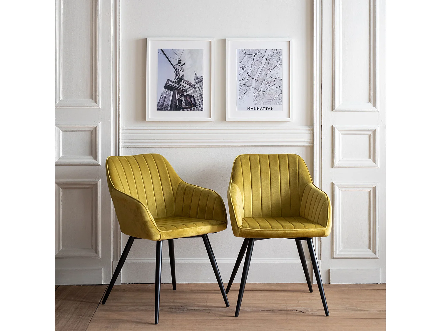 Lot de 2 chaises en velours BERTILLE moutarde - HAPPY GARDEN