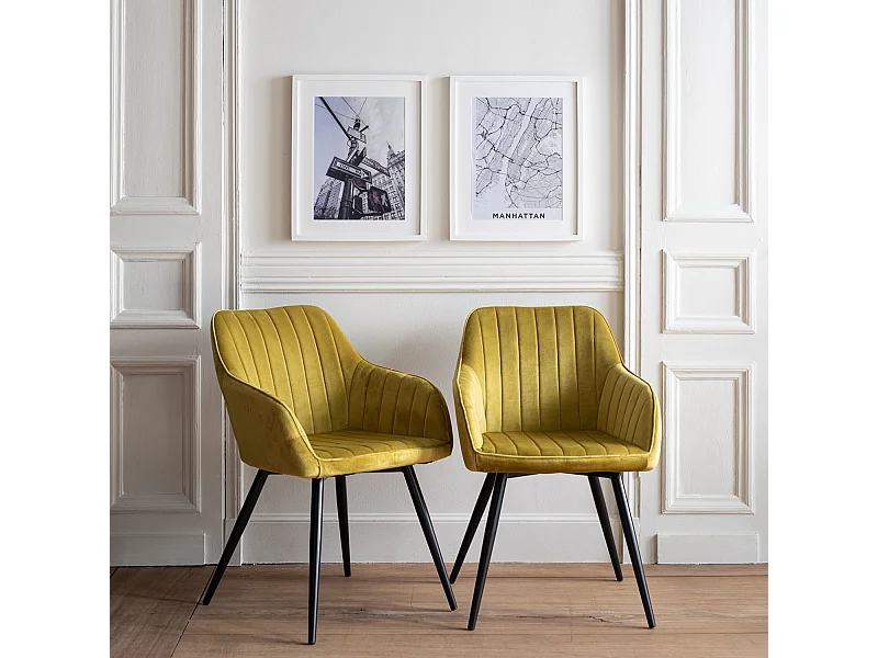Set van 2 BERTILLE mosterd fluwelen stoelen