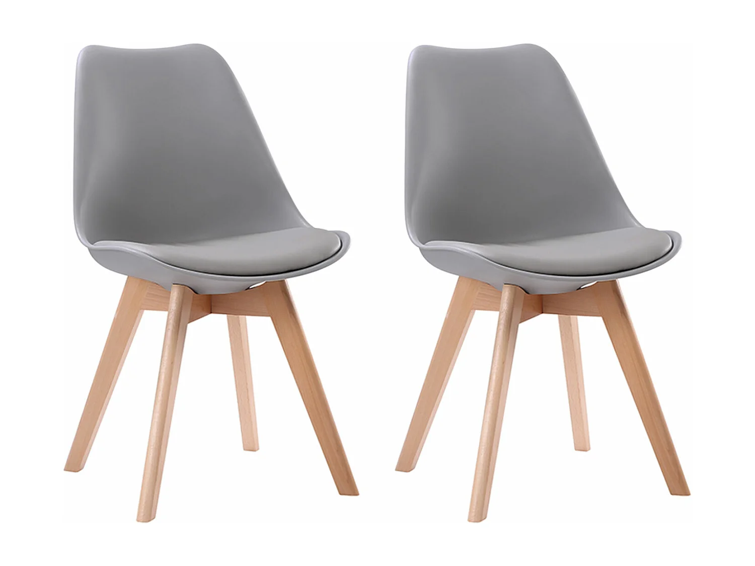 Lot de 2 chaises scandinaves NORA grises avec coussin - HAPPY GARDEN