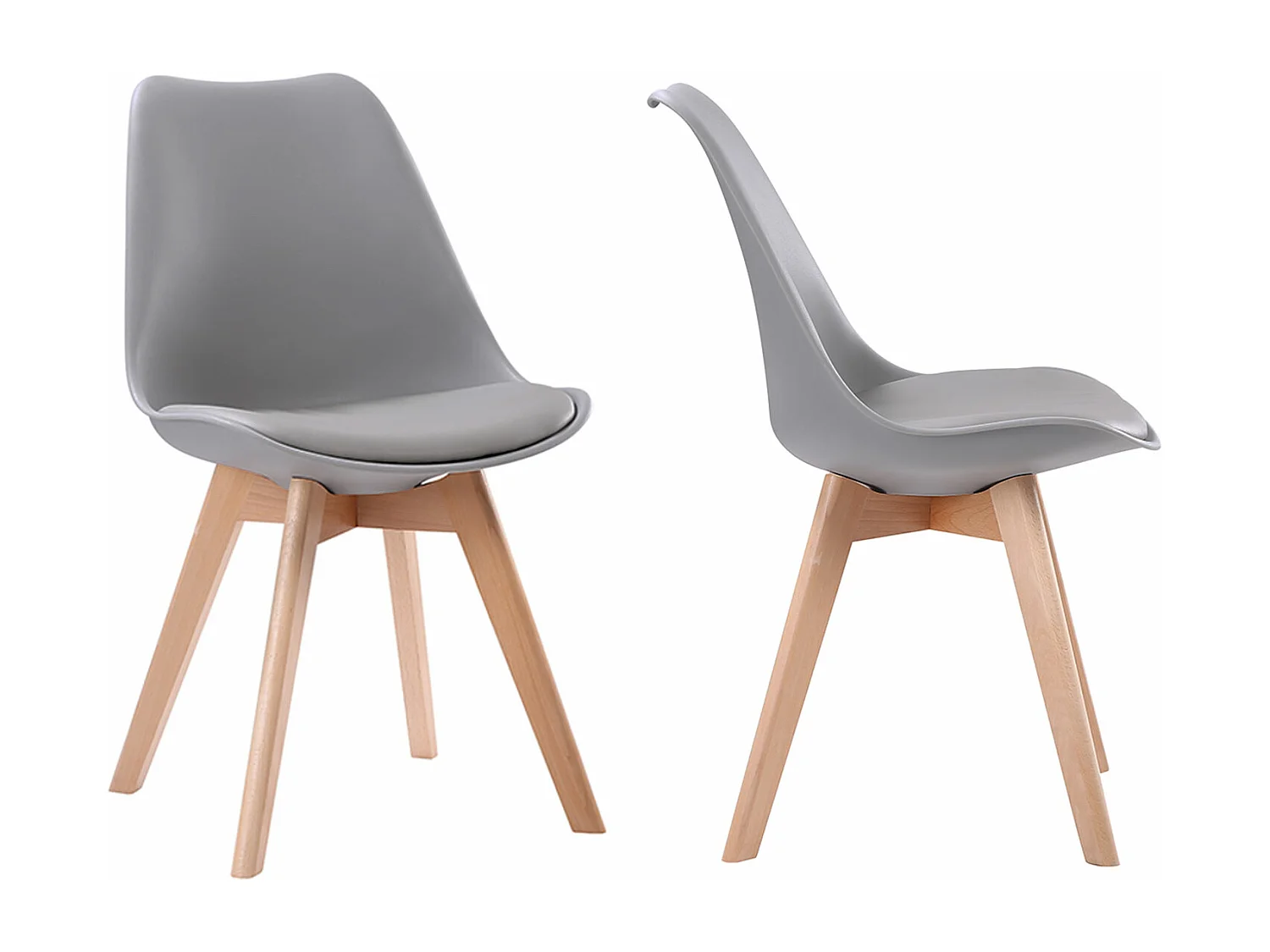 Lot de 2 chaises scandinaves NORA grises avec coussin - HAPPY GARDEN