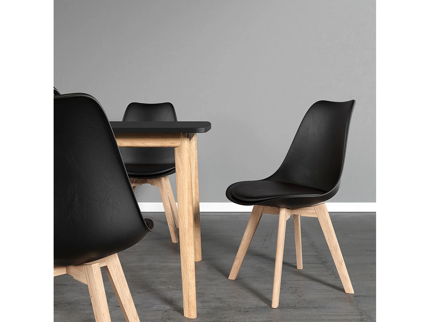 Set van 2 zwarte NORA Scandinavische stoelen met kussen