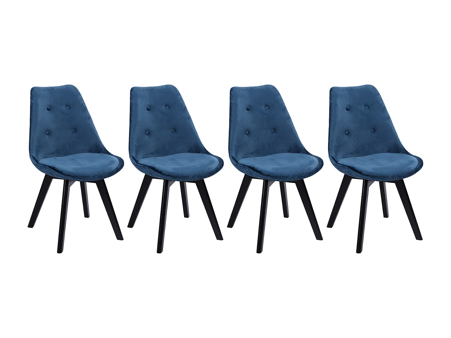 Set van 4 blauwe NORA fluwelen stoelen met kussen