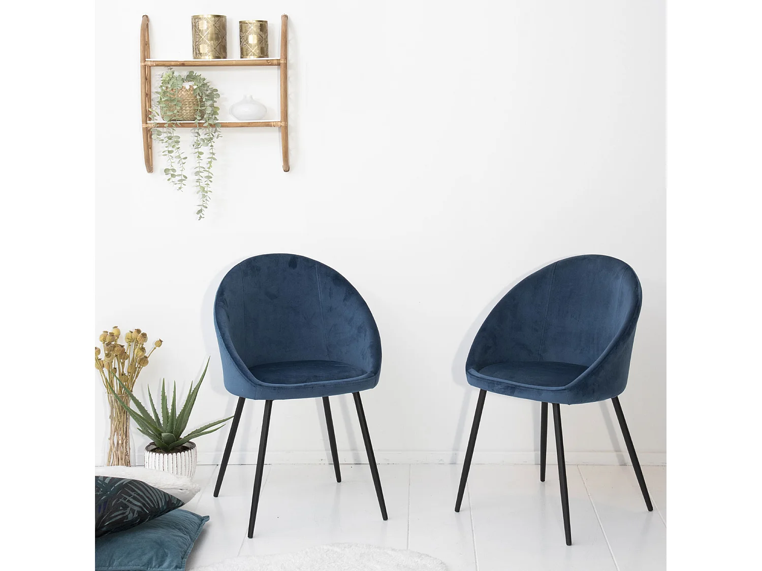 2er Set Vintage-Stühlen DIANE blauer Samt