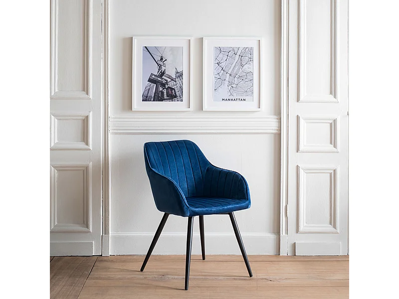 Chaise en velours BERTILLE bleue - HAPPY GARDEN