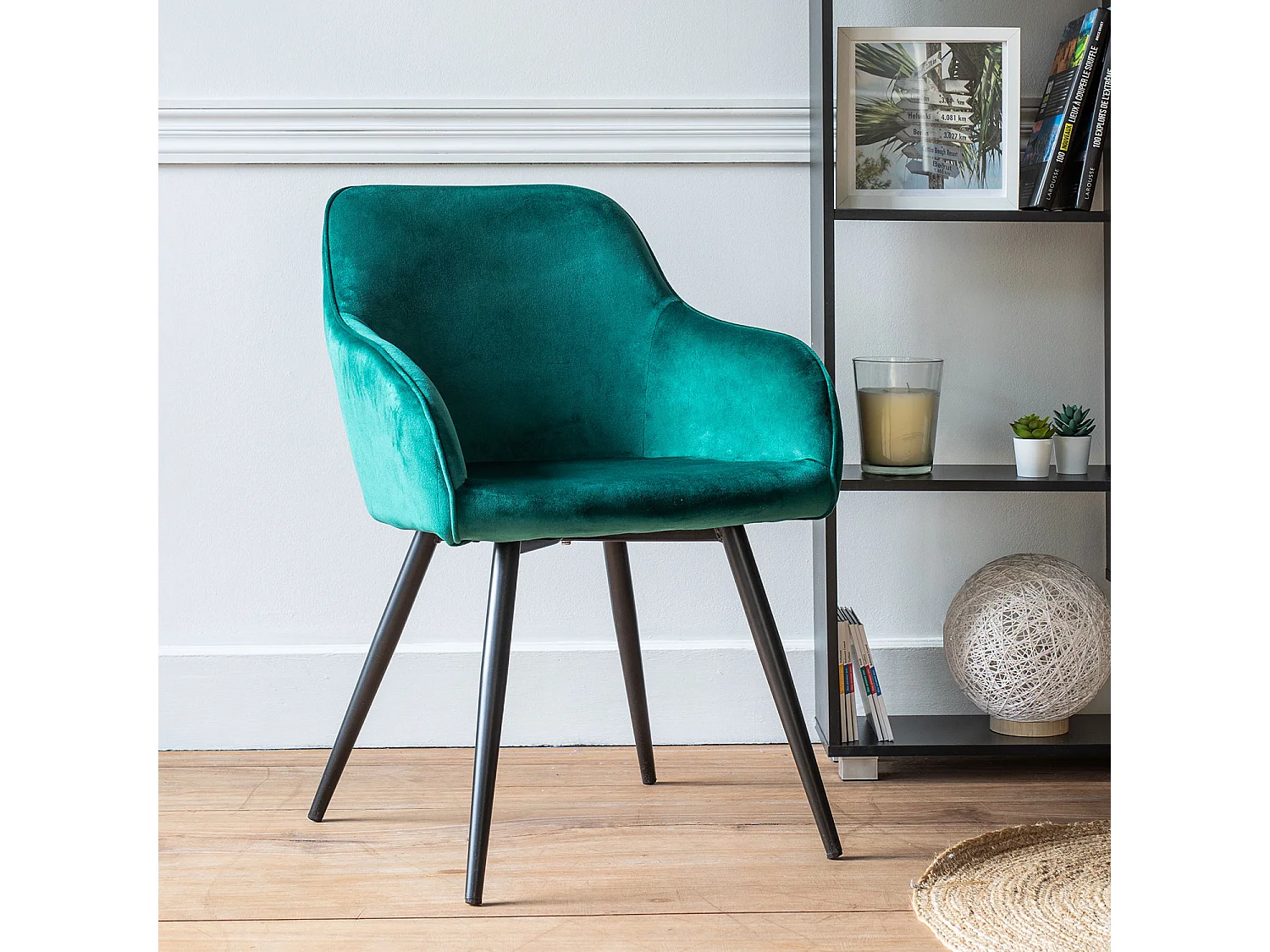 GISELE vintage stoel groen fluweel
