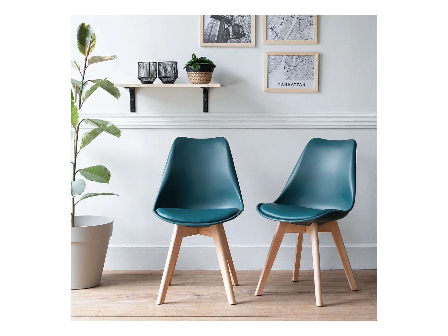 Lot de 2 chaises scandinaves NORA bleues avec coussin - HAPPY GARDEN