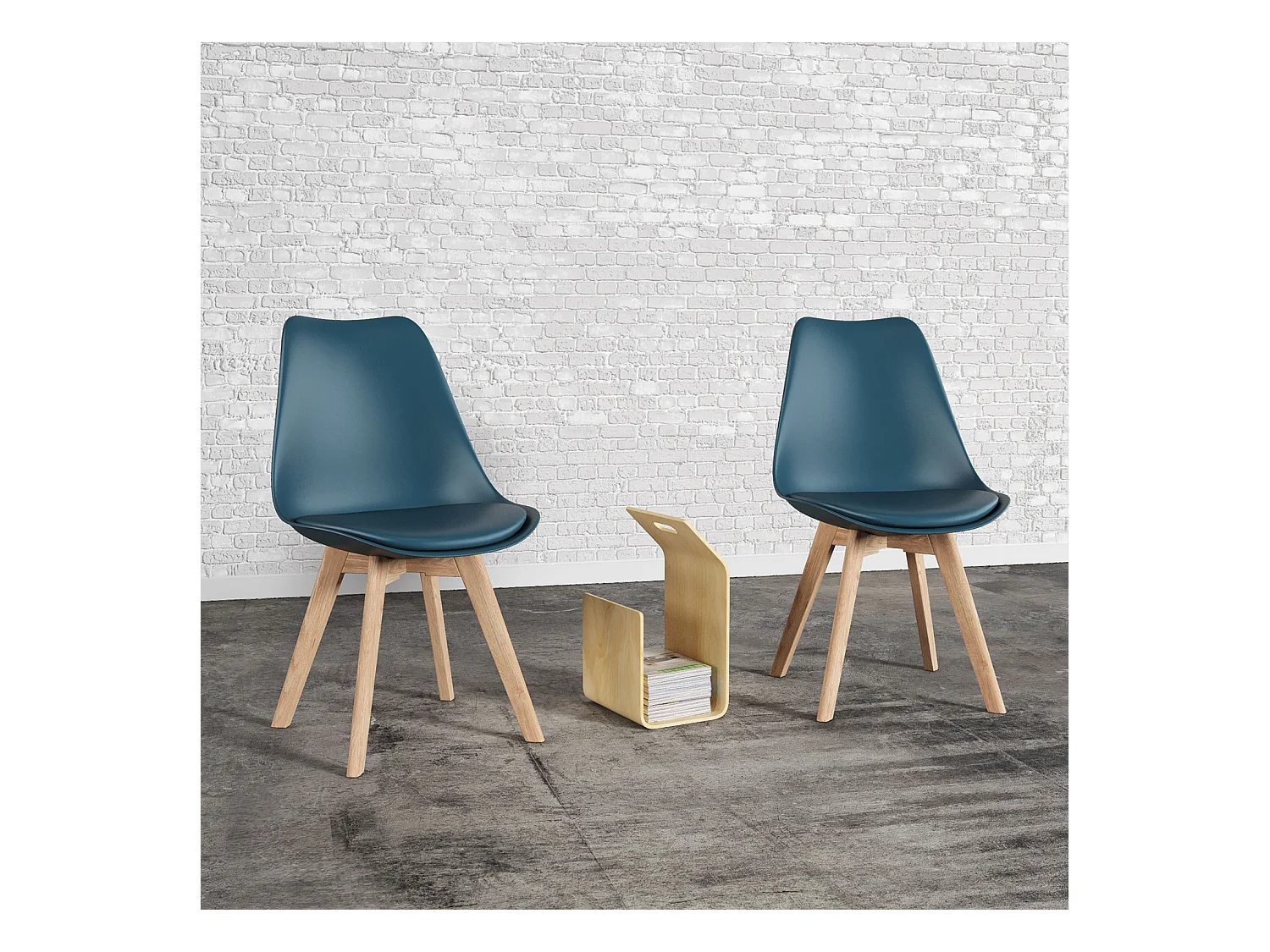 Set van 2 blauwe NORA Scandinavische stoelen met kussen