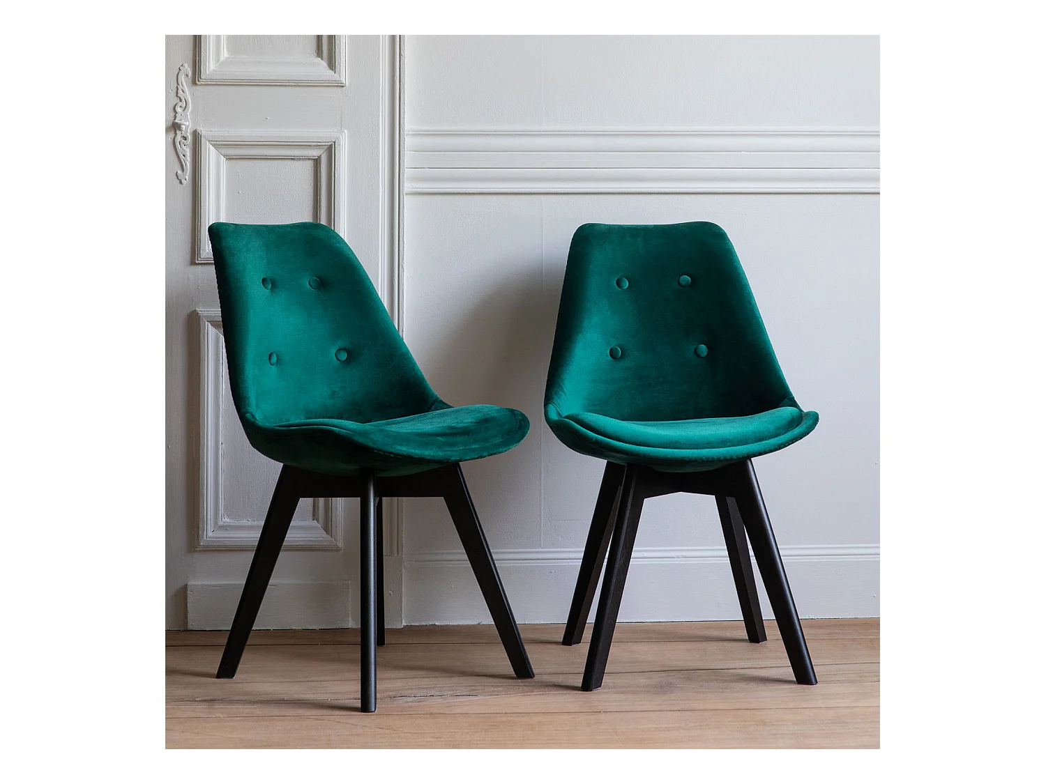 Lot de 2 chaises en velours NORA vertes avec coussin - HAPPY GARDEN