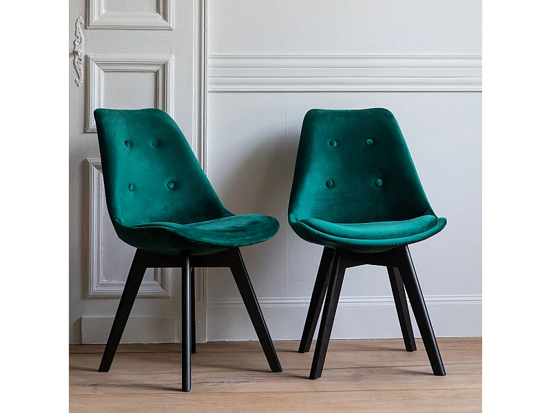 Set van 2 groene NORA fluwelen stoelen met kussen