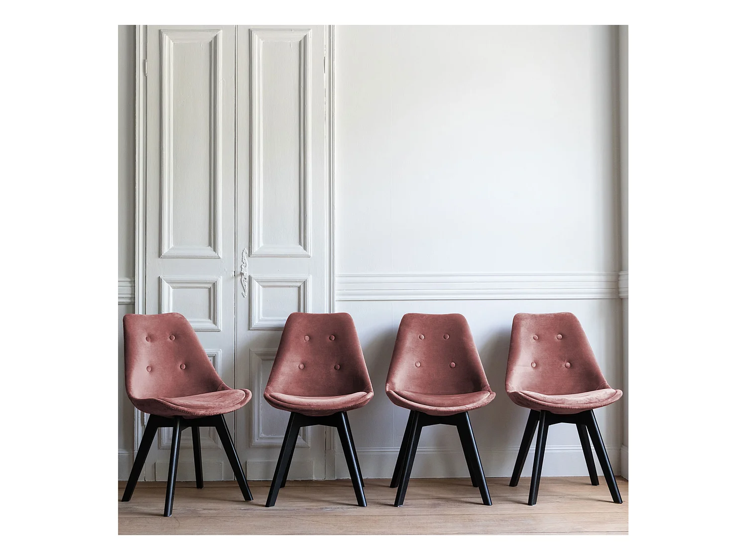 Lot de 4 chaises en velours NORA roses avec coussin - HAPPY GARDEN
