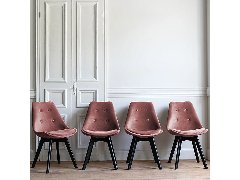 Lot de 4 chaises en velours NORA roses avec coussin - HAPPY GARDEN