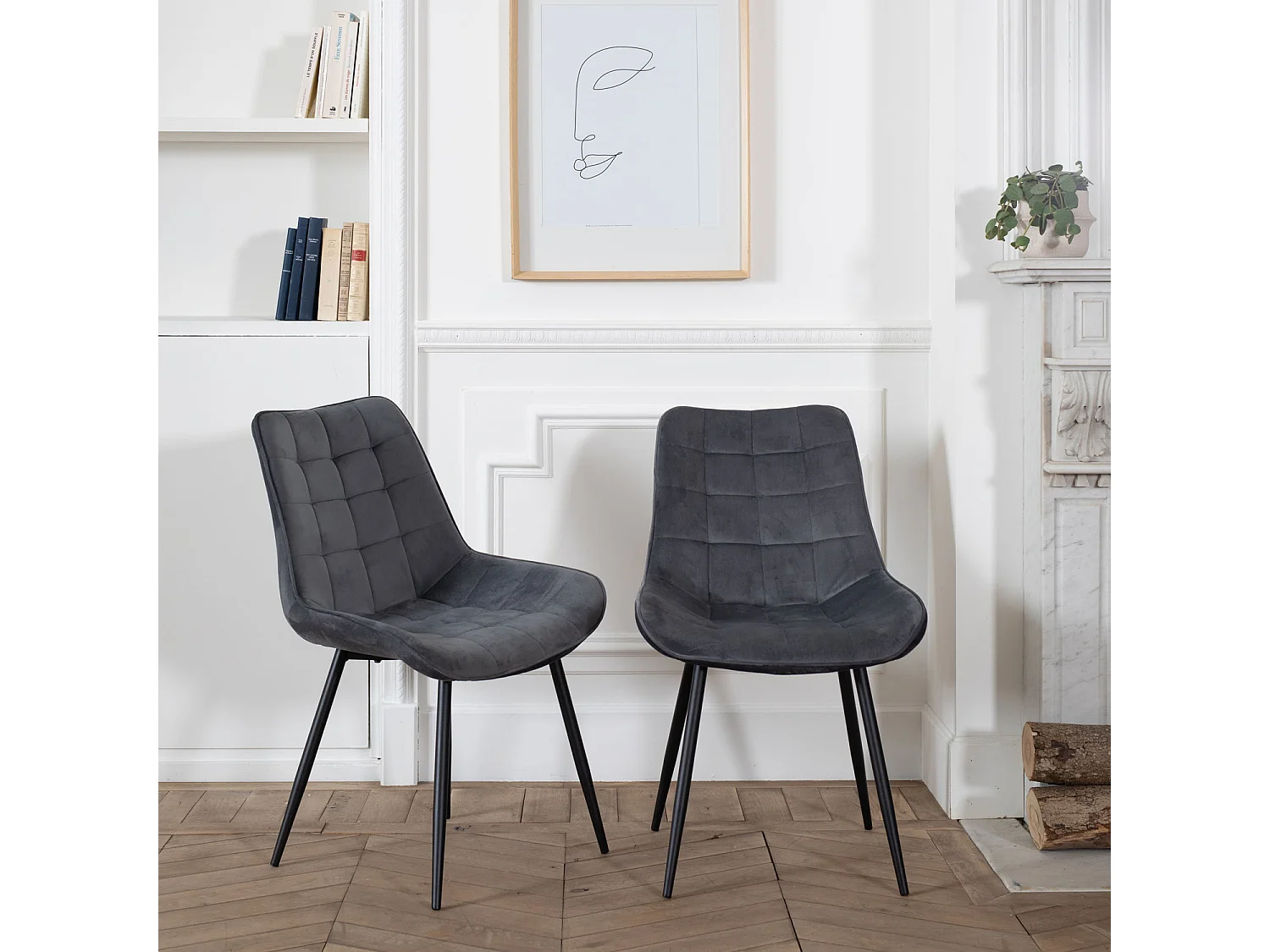 Set van 2 grijze LOUISE fluwelen stoelen