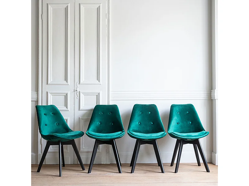 Set van 4 groene NORA fluwelen stoelen met kussen
