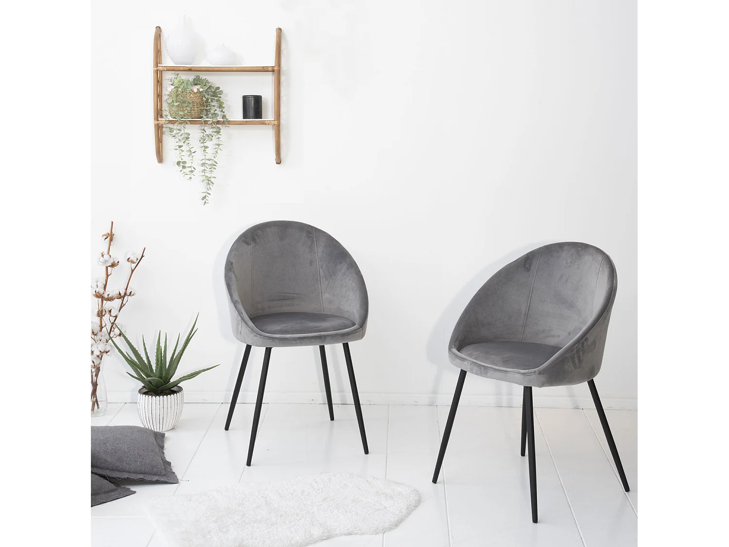 Pack de 2 sillas vintage de terciopelo gris DIANE