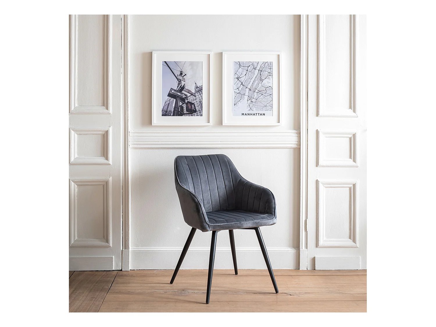 Chaise en velours BERTILLE grise - HAPPY GARDEN