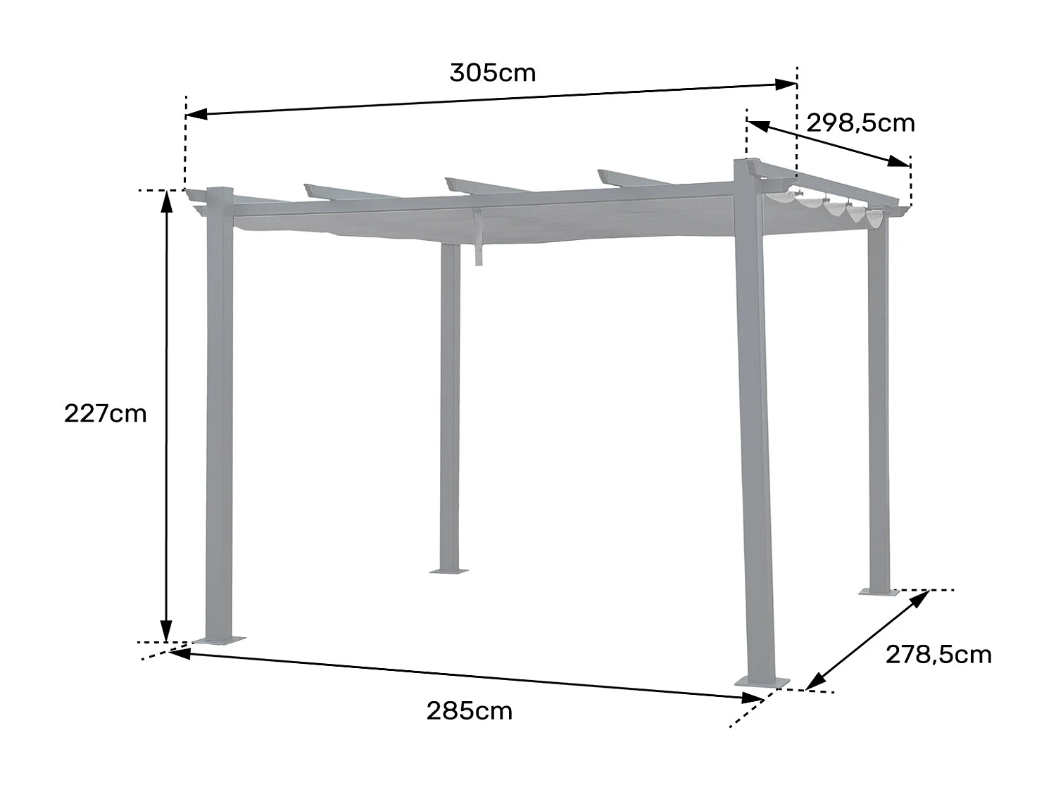 Freistehende Pergola 3 × 3m CASSIS grau - Aluminiumstruktur